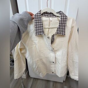 Cream and Brown Checkered Women's Jacket